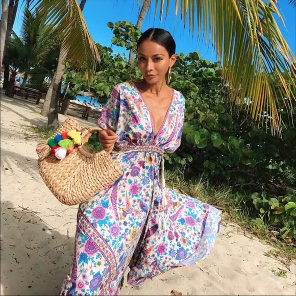 Boho Floral Bird Gypsy Print Maxi Long Dress - Picture 5 of 15